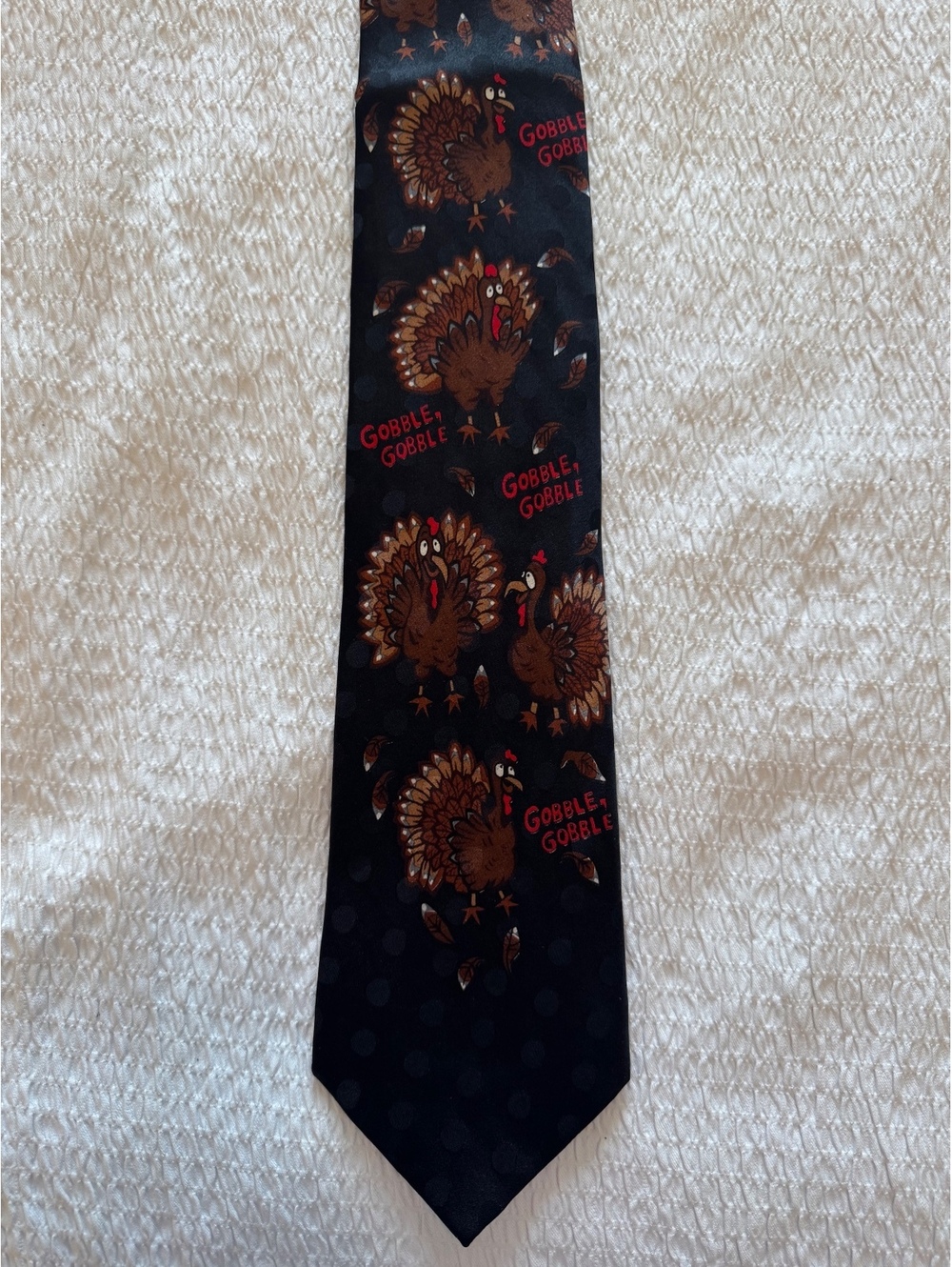 This Is Disguise Black Silk Thanksgiving Turkey Gobble Gobble Neck Tie